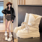 Naiste Suur Suurus Talvised Soojad Lumesaapad Polsterdatud Vooder Ankel Saapad Nahk Karusnahk Integreeritud Libisemisvastased Matka Spordi Martin Saapad 40 beež