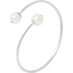Bracelet Jonc - PERLINEA - 2 Perles de Culture d'Eau Douce 9-10 mm - Argent 925 - Femme - Taille 14-20 cm