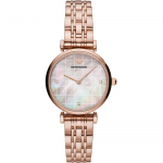 Emporio Armani Gianni T-Bar P&auml;rlmutter Roosa Kuld Metall Naiste Kvarts AR11385 p&auml;rliv&auml;rvi ema