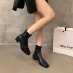 Uus Stiil Naiste Vintage Naiste Salendavad Pahkluusaapad Mood Ruudukujulise Ninaga Kingad S&uuml;gis Talv Paksu Kontsaga Daamide Elegantsed L&uuml;hikesed Saapad 35