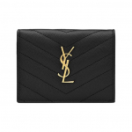 Saint Laurent Ysl Cassandre Kahekordne Voldi Kuldne Logo Tekstuuriga Tepitud Nahast Kaardihoidja Rahakott Naiste Rahakott Must 530841-BOWA1-1000 Gift Set(Basic Set+Box+Shopping Bag)
