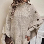 S&uuml;gis Talv Naiste Keerutatud Kampsun Rullkaelus Nuppudega Flag-varrukas Disainitunnetus Streetwear Pullover Naiste Isikup&auml;rane Topp S gray