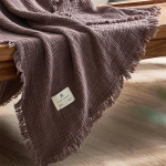 Klass A 100% puuvillane neljakihiline gaasist tutiga tekk diivani ja kontori jaoks - Aastaringselt kasutatav puuvillane kate Plum Purple 130cm x 170cm gray
