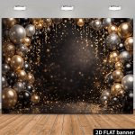 2D 1 t&uuml;kk must-kuldne luksuslik &otilde;hupallikaare taustakang mustade, kuldsete ja h&otilde;bedaste &otilde;hupallidega keskel 210x300 CM