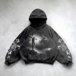 Piiri&uuml;lene pestud kapuutsiga kampsun pullover hoodie kevad ja s&uuml;gis high street meeste ja naiste sama kampsun mitmek&uuml;lgne pealmine osa M black