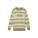 Ganni S&uuml;gis/Talv23 Vintage Prindi Villane L&otilde;tv Vabaaja V&auml;rviplokk &Uuml;mmarguse Kaelusega Pullover Pikkade Varrukatega Kampsun Naiste kampsun Avokaado-Roheline K2174775 L beige