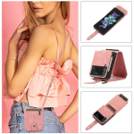 Pika rihmaga klapp&uuml;mbris Samsung Z Flip 8 7 FE 6 5 4 3 5G Galaxy Flip7 jaoks Nahast telefoni lukuga rahakott Kaarditasku Tagakaas Samsung Z Flip 7 FE roosa