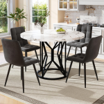 S&ouml;&ouml;gilaua komplekt (5-osaline), S&ouml;&ouml;gilauakomplekt 4 tooliga, &uuml;mmargune s&ouml;&ouml;gilaud 100 cm l&auml;bim&otilde;&otilde;duga, valge MDF-lauaplaat, hall sametine s&ouml;&ouml;gitool must