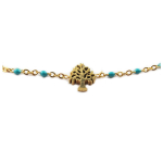 Les Tr&eacute;sors De Lily [R0229] - Collier cr&eacute;ateur acier 'Arbre de Vie' turquoise dor&eacute; - 10x8 mm t&uuml;rkiissinine