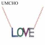 UMCHO v&auml;rviline Rainbow LOVE Letter kett, tahke 925 sterling h&otilde;bedane kaelakee naistele s&uuml;nnip&auml;evaks kingituseks peened ehted