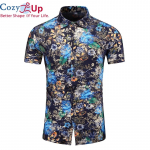 Cozy Up meeste Hawaii s&auml;rk, tr&uuml;kitud l&uuml;hikeste varrukatega, suur meie suurus Hawaii lillerand, lillemustrid M must
