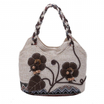 Yogodlns Fashion Flower Totes kott naistele Rahvuslikus stiilis &otilde;lakott Linane keskealine &uuml;lemise k&auml;epidemega kott Travel Lady k&auml;ekott 30*10*20cm beež/kohv