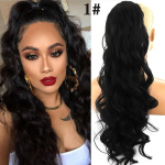 LUPU Long Body Wave Pingutuspael hobusesaba s&uuml;nteetilised v&otilde;ltsjuuksed naistele Clip In Juuksepikendused Ponisaba Must Blond 65CM