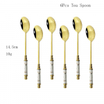 6/30 tk valgest kullast s&ouml;&ouml;giriistade komplekt Vintage keraamilised lauan&otilde;ud roostevabast terasest s&ouml;&ouml;gin&otilde;ud nuga koogi kahvel lusikas Kodu h&otilde;ben&otilde;ude komplekt 6Pcs Tea Spoon valge kulla v&auml;rv