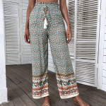 YYFS naiste vintage Bohemia vabaaja lillemustriga k&otilde;rge v&ouml;&ouml;kohaga p&uuml;ksid ja kaprid S roheline