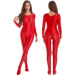 Naiste &uuml;hes t&uuml;kis pikkade varrukatega Unitard džemprikoos, Stretch Spandex Bodysuit rombid XL punane