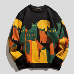 Meeste Naiste Pull Kootud Kampsun Kassidega Kampsunid Y2K Riided Pullover Pikkade varrukatega Talvekampsun Kootud Fliisist kampsun Meestele XL must