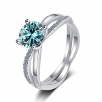 BagueRingen S925 Sterling Silver Luksuslikud Ehted, 1-karaadine D-v&auml;rvi Moissanite teemants&otilde;rmus pulmadeks, nelja k&uuml;&uuml;nisristiga &otilde;&otilde;nsad r&otilde;ngad 4.25 sinine
