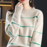 Pullover Sviiter S&uuml;gis ja Talv 2022 Uus kudum O kaelusega Pullover Naiste sviiter V&auml;rvus Kontrastne Triip Western Pullover Naistele One Size roosa