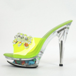 Naiste suvised seksikad mitmek&uuml;lgsed rhinestones k&otilde;rge kontsaga sandaalid D115 seeria 15 cm konts, 5 cm platvorm LFD 34 roheline
