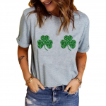 ZIMOXUAN Shamrock Print T-s&auml;rk, vabaaja kaelusega l&uuml;hikeste varrukatega P&uuml;ha Patricku p&auml;eva T-s&auml;rk, naiste riided S valge