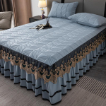 Paksendatud puuvillane printsessi stiilis pitsist voodiseelik, kolmeosaline komplekt 1,8 m/1,5 m/2,0 m libisemiskindel voodi 120*200cm helesinine v&auml;rv