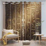 Egiptuse aknakardinad Hierogl&uuml;&uuml;fid Vana-Egiptuse templi seinamaalingul Mustad kardinad Vintage kardinad Kodu magamistoa sisekujundus 2 paneeli W53.5 X H114cm X 2 brown