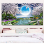 T&auml;isruudukujuline &uuml;mmargune teemantmaal Kirsi&otilde;ied ja Kuuj&auml;rve maastik Teemanttikandid Rhinestone Mosaiic Diamond Full Round 20x40CM