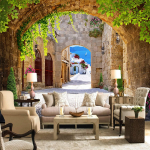 3D Euroopa stiilis linna laienemiskaare suur tapeet, retromoodne arhitektuurne maastik Elutoa 3D seinamaaling 200 cm(W) x 140 cm(H)