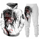 Kaheosaline komplekt Christian Bible Faith Jesus God meeste kapuuts/&uuml;likond Lahe 3D L&otilde;vi tr&uuml;kitud t&auml;navar&otilde;ivad paari riided s&ouml;rkimisdress M