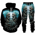 Isiksus gooti pealuu 3D prindiga kapuutsiga p&uuml;kste komplekt meeste/naiste naljakas Halloweeni t&auml;navar&otilde;ivaste riietus&uuml;likond hiphop 2-osaline spordidress XL