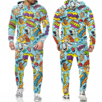 Meeste komplektid Naljakas Bang Graffiti 3D prinditud kapuutsid ja p&uuml;ksid Meeste dressid Hip Hop Trend Sportwear 2-osalised &uuml;likonnad, &uuml;lisuured r&otilde;ivad XL