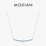 Modian Vintage Stars elegantne lingiga kaelakee 925 h&otilde;bedane t&uuml;rkiissinine ripats naistele j&otilde;ulukinke ehted h&otilde;be