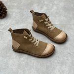 Johnature k&auml;sitsi valmistatud retro veisenahast l&uuml;hikesed saapad &uuml;mmarguse ninaga elastne rihm vabaaja ehtsast nahast naiste kingad 35 khaki
