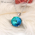 Moodne lihtne suur &uuml;mmargune kristallist ripats kaelakee roosa kullav&auml;rvi kett naistele t&uuml;drukute pulma kihlus ehted