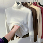 Naiste kilpkonnakaelusega talvekampsun Elegantne paks, soe naiste kootud pullover, avara kudumiga džemper M valge