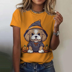 Moodne naiste T-s&auml;rk Halloween Dog Graphic 3D Prinditud l&uuml;hikeste varrukatega Suvine &uuml;lisuur pol&uuml;esterkiust riided S