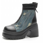 Fujini 10 cm ehtsast nahast teksasaapad, s&uuml;gis-kevad naiste mootorratta poolsaapad, platvorm, mood, s&auml;&auml;re keskel, paksud kontsad 34 must