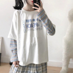 Kawaii v&otilde;lts kaheosaline T-s&auml;rk naiste jaapani t&auml;navar&otilde;ivad pikkade varrukatega naiste topid Triibulised armsad alternatiivsed riided s&uuml;gis M valge