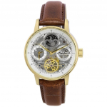 Ingersoll The Jazz Moon Phase nahast rihma skelett, kuldne sihverplaadiga automaatne meeste k&auml;ekell I07704