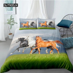 Hobune tekikott Twin King Size Galloping Steed voodipesukomplekt Mikrofiiber 3D kolmeosaline komplekt Farm Animals Rustic Country Style Tr&ouml;&ouml;bli kate EU single(135x200cm)