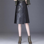 S&uuml;gis- ja talvine PU-nahast seelik Naistele m&otilde;eldud poolseelik K&otilde;rge v&ouml;&ouml;kohaga seelik keskmise pikkusega pakett puusa A-joonega seelik XXXL must