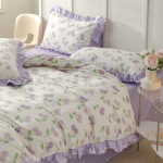 Printsessistiilis lilleline puhas puuvillane v&auml;ike v&auml;rske neljaosaline komplekt pitsiga voodilina tekikott voodilina voodi kolmeosaline tekikott 1.2m bed sheet model-3PCS