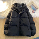 Ameerika uus trendi kapuutsiga mantel Puuvillase polsterdatud riided Y2K Street Retro lukuga kapuutsiga sulejope Parkas talvine paks mantel XL must