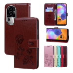 Naiste rahakoti lahtik&auml;iv &uuml;mbris Rose Flower nahast telefoni kate + kaardiraha pesa OPPO A18 A38 A58 A78 4G 5G A98 RENO 8 10 Pro 8T A57S A96 jaoks Realme 11 Pro+ punane