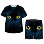 Suvine komplekt lastele Armas kassimustriline l&uuml;hikeste varrukatega topp + l&uuml;hikesed p&uuml;ksid, must dressid poiss t&uuml;drukud, kawaii multifilmid pidžaamad 120cm