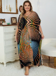 EDOLYNSA oversized naiste Kaftan kaftan pikk kleit puhkus Plus Size Bohemian prinditud maja r&uuml;&uuml; ujumistrikoo katte-up kerge jope rannar&otilde;ivad Q1342 One Size pruun