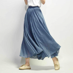 Naiste kahekihiline linane maksiseelik, plisseeritud vintage Boho Maxi pikk vabaaja puuvillane rannaseeliku kleit 95cm sinine