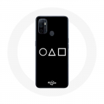 Oppo A53 &uuml;mbris Squid Game logo s&uuml;mbolid ring ruut kolmnurk Must taust