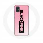 Coque pour Samsung Galaxy A51 Blackpink Groupe de K-pop Logo Noir Rose Fond Rose